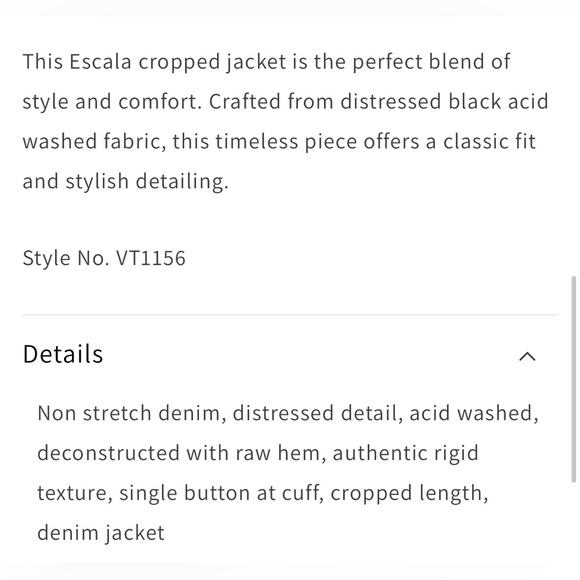 NWT vervet Escala - Distressed Black Acid Wash Classic Crop Jacket - Picture 5 of 5